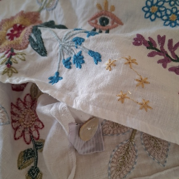Johnny Was Martine Wander White Linen Top Boho Embroidered Women's size Large - Picture 12 of 12